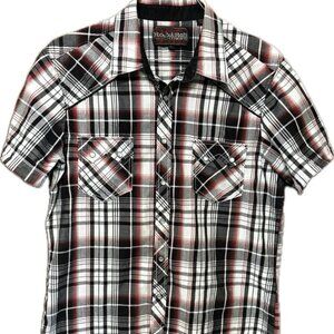 Rock & Roll Cowboy Plaid Pearl Snap Short Sleeve Western Shirt Size L